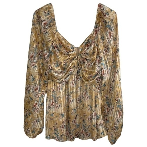 mittoshop Tops - Mittoshop Floral V neck shiny Large Blouse